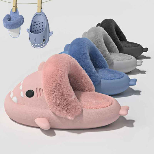 Shark Slippers Warm Fuzzy House Shoes | Detachable Fuzzy Winter Bedroom Slippers