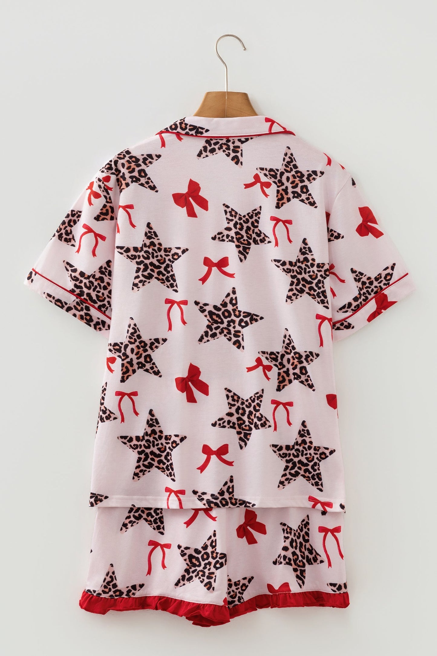 Leopard Star Bow Tie Top and Short Pajama Set
