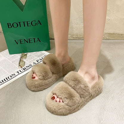 Women's Fuzzy House Slippers | Faux Fur Fluffy Bedroom Slides