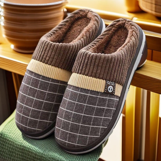 Men's Cotton Winter Slippers Non-Slip Warm Thick Sole Plush Indoor Shoes
