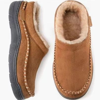 Men's Non-Slip Warm Fleece-Lined Suede Home Slippers | Indoor House Shoes