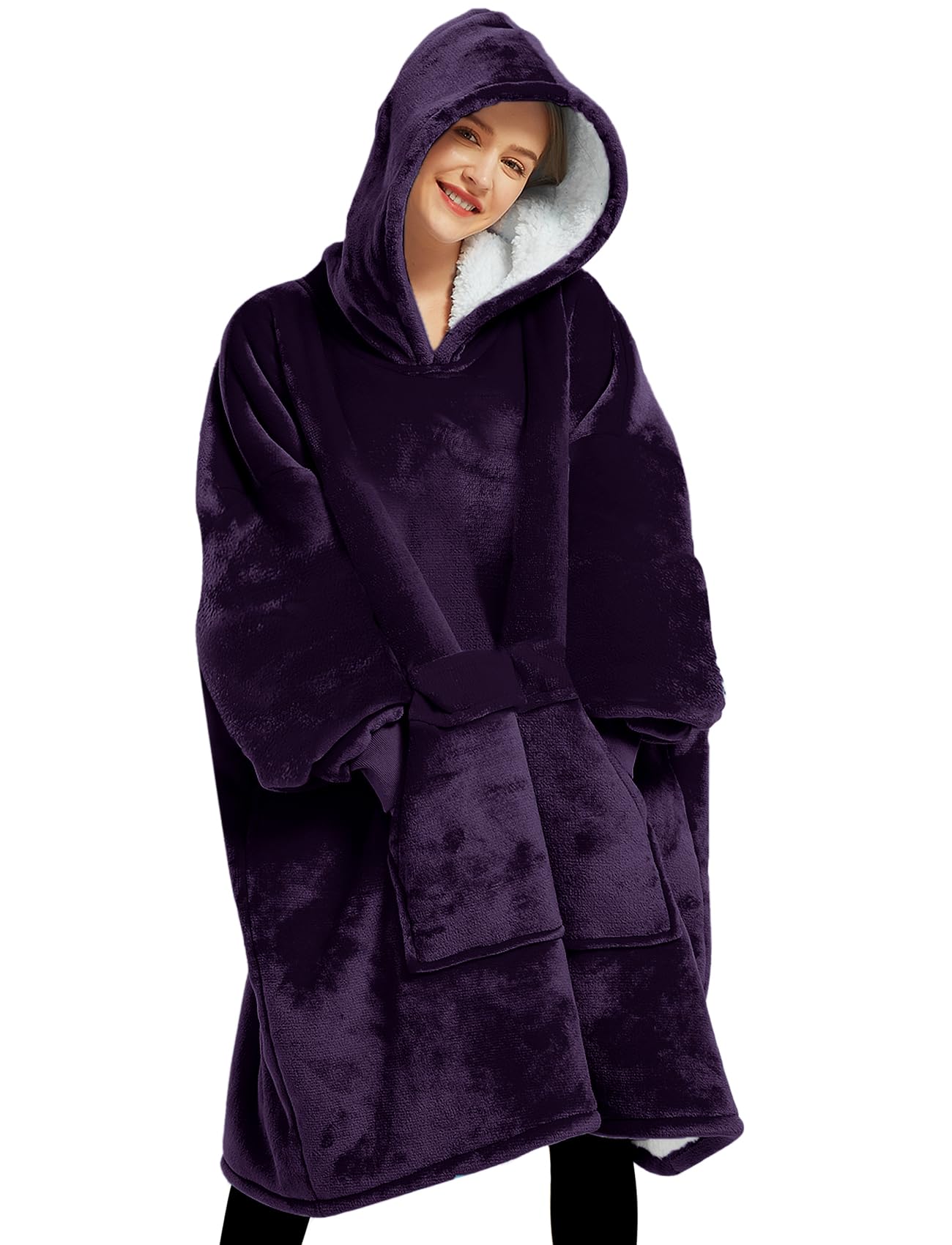Lzzidou Oversized Blanket Hoodie for Women Two Layers Cozy Flannel Sherpa Wearable Blanket Sweatshirt Adult Gifts for Women