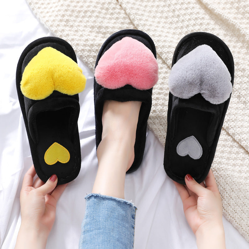 Women's Love Heart Fluffy Slippers | Warm Plush Home Shoes